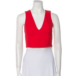 ALICE + OLIVIA Plunging Red V-Neck Sleeveless Tank Crop Top